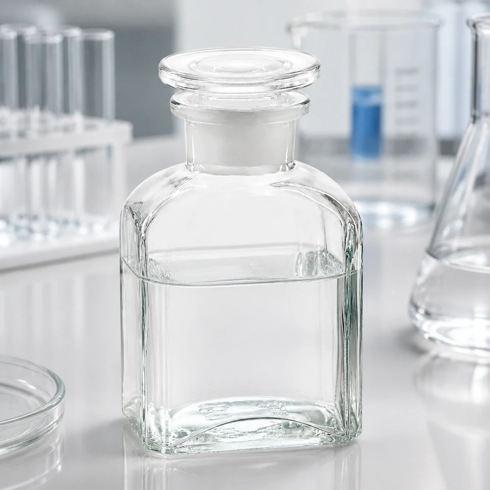 Gefäß 150ml quadratisch klar für Flüssigkeiten mit luftdichtem Glasstopfen im Laborformat