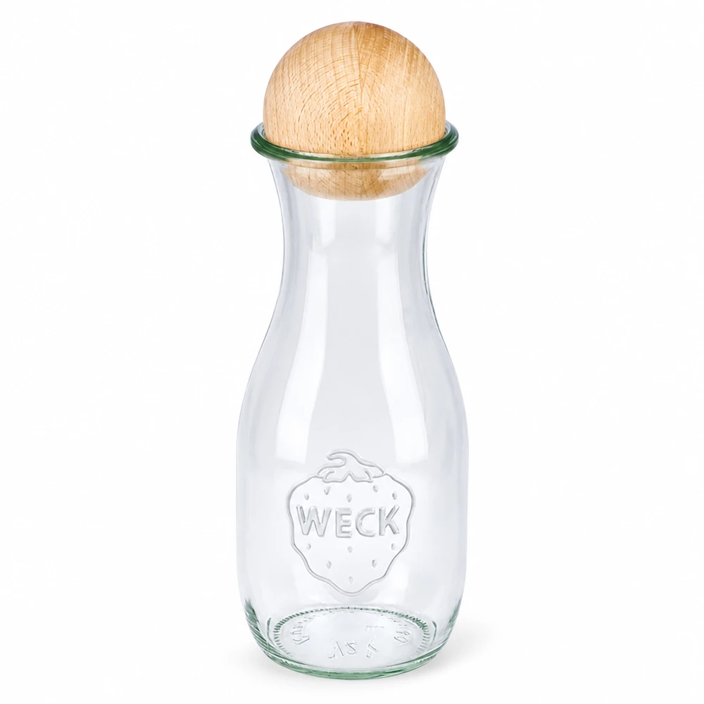 530ml WECK Saftflasche RR60 aus Glas mit Holzkugel Buche Verschluss transparente Glasflasche mit WECK Logo