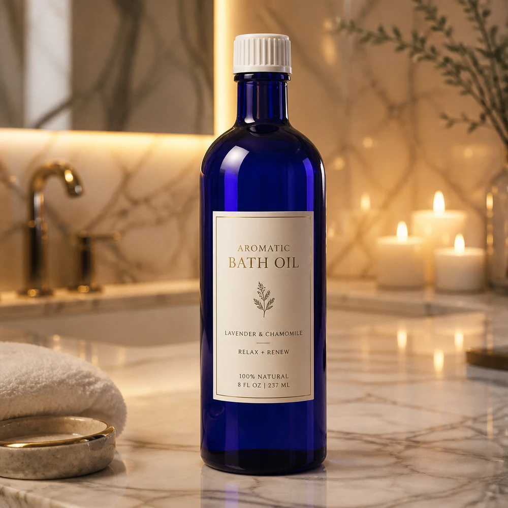 Apothekenflasche blau 200ml Schraubverschluss weiß Standard Kobaltblaue Schraubflasche 200ml UV-Schutzglas für Körperöle und Badezusätze