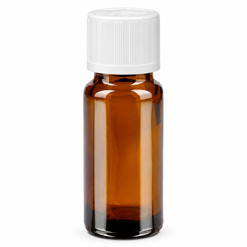 Kleine braune Glasflasche 10ml mit weißem Schraubverschluss für Apotheken