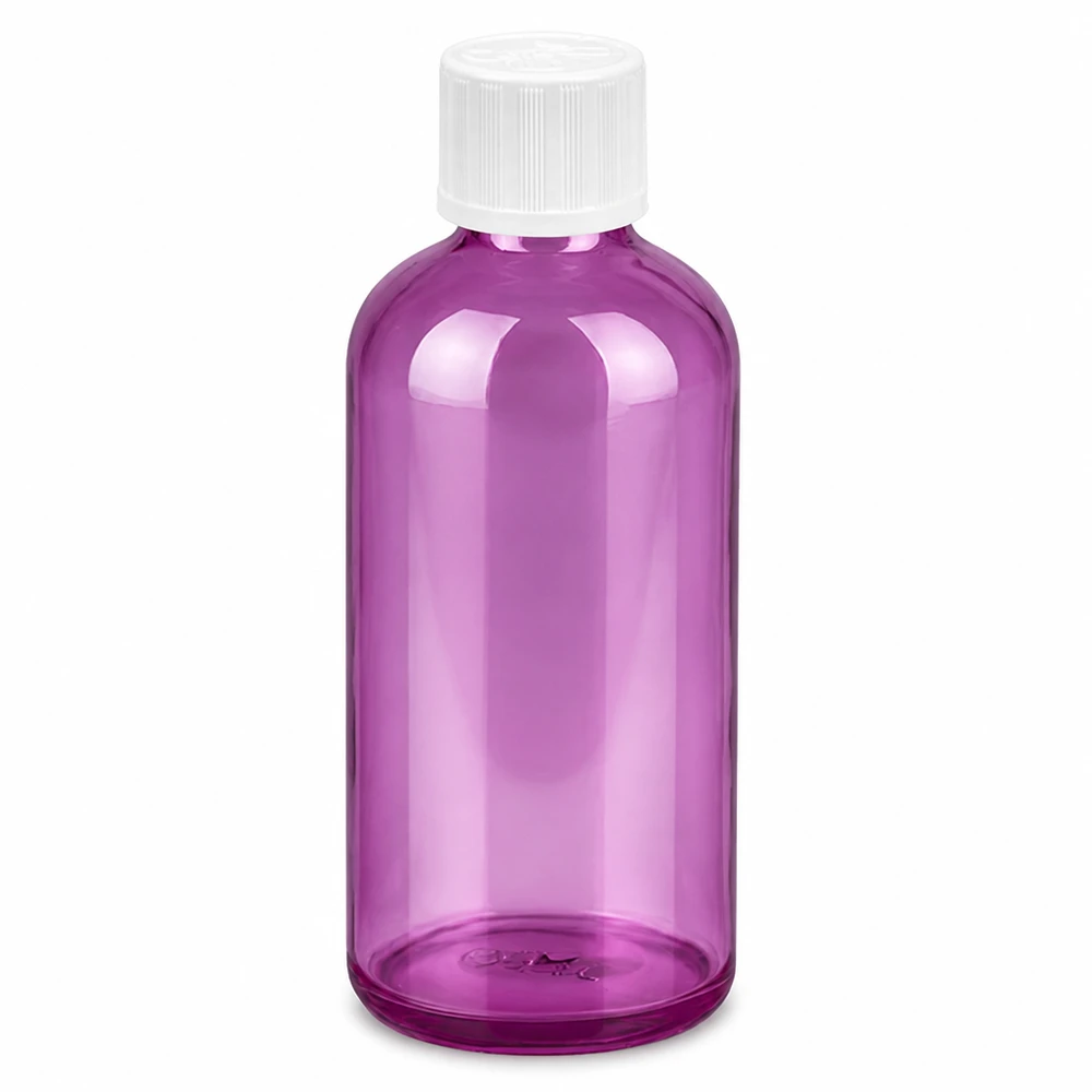 100ml Tropfflasche 1.2mm weiß Standard Kindersicher PurpleLine. UT18/100 100ml Dosierflasche in purple transparent mit tropffreier 1,2mm Öffnung