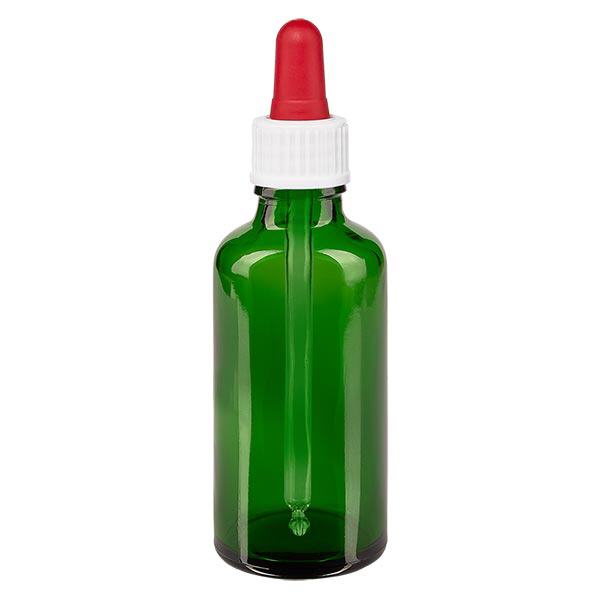 Apothekenflasche grün 50ml Pipette weiß/rot Standard Apothekenflasche grün 50ml Pipette weiß/rot Standard