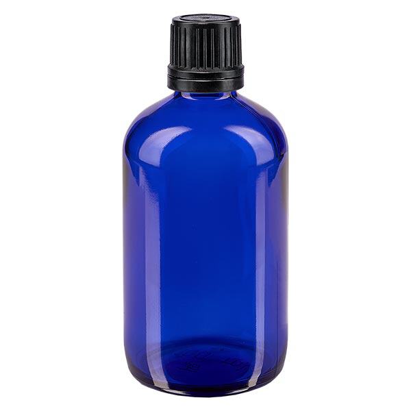Apothekenflasche blau 100ml Schraubverschluss schwarz Giessring Originalitätsverschluss Apothekenflasche blau 100ml Schraubverschluss schwarz Giessring Originalitätsverschluss
