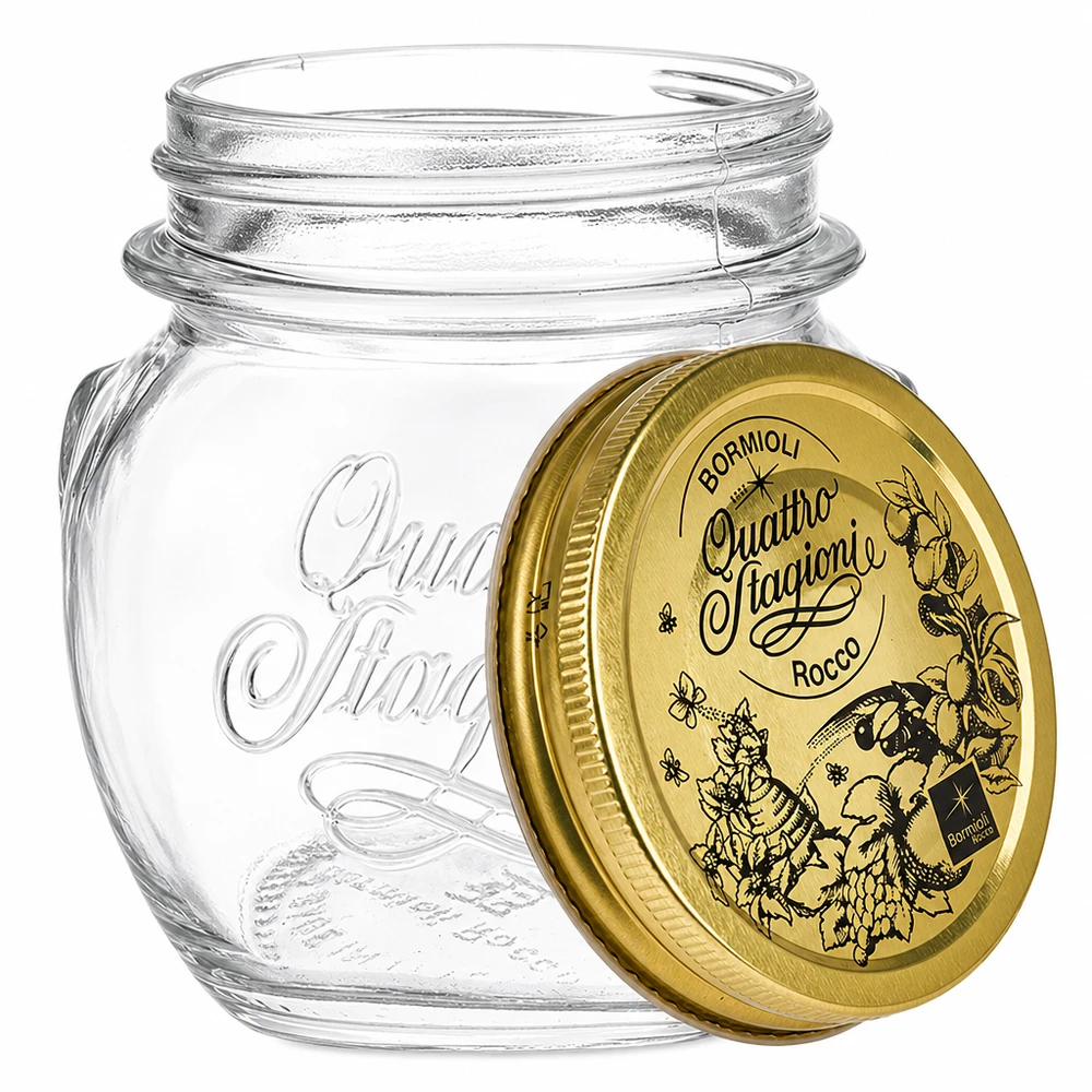Bormioli Rocco Quattro Stagioni 300ml Rundglas mit goldenem Schraubdeckel Einmachglas für Konservierung