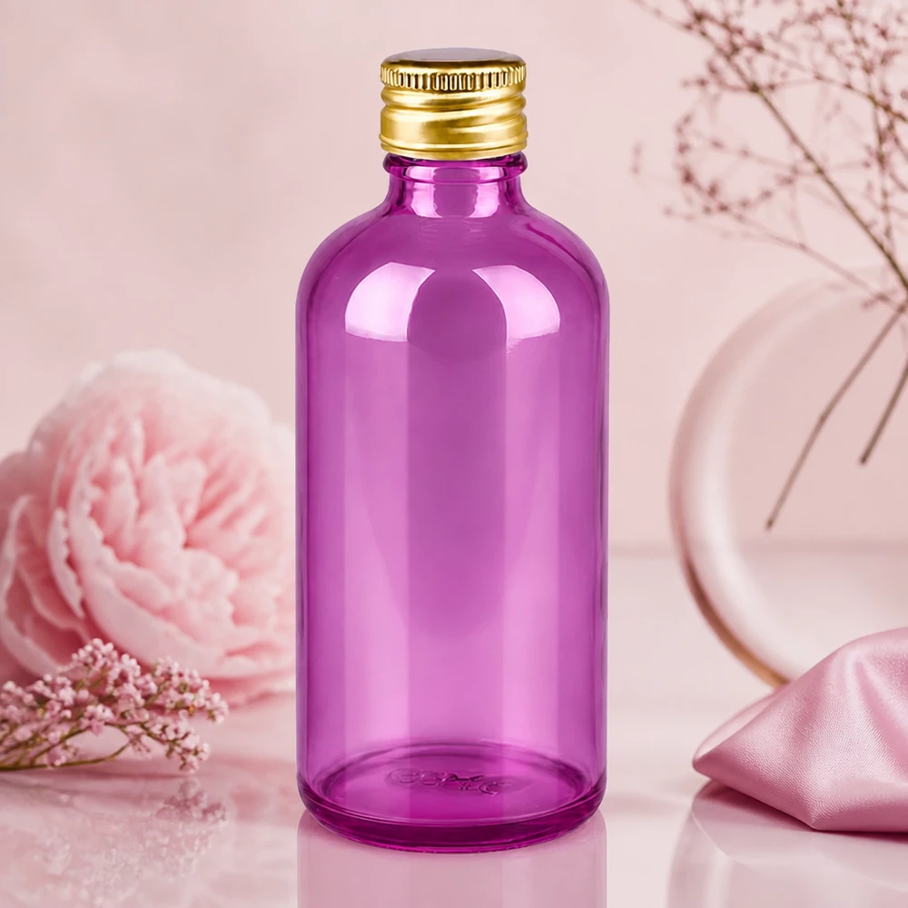 100ml Flasche 11mm Schraubverschluss Alu-Gold Standard PurpleLine. UT18/100 Pharmazeutische 100ml Glasflasche violett mit Aluminiumkappe für sterile Lagerung von Wirkstoffen