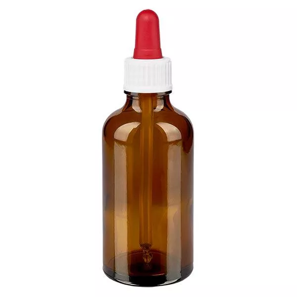 Apothekenflasche braun 50ml Pipette weiß/rot Standard Apothekenflasche braun 50ml Pipette weiß/rot Standard