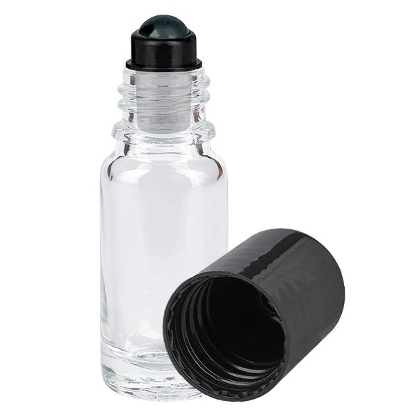 Apothekenflasche klar 10ml Roll-On Verschluss schwarz Apothekenflasche klar 10ml Roll-On Verschluss schwarz