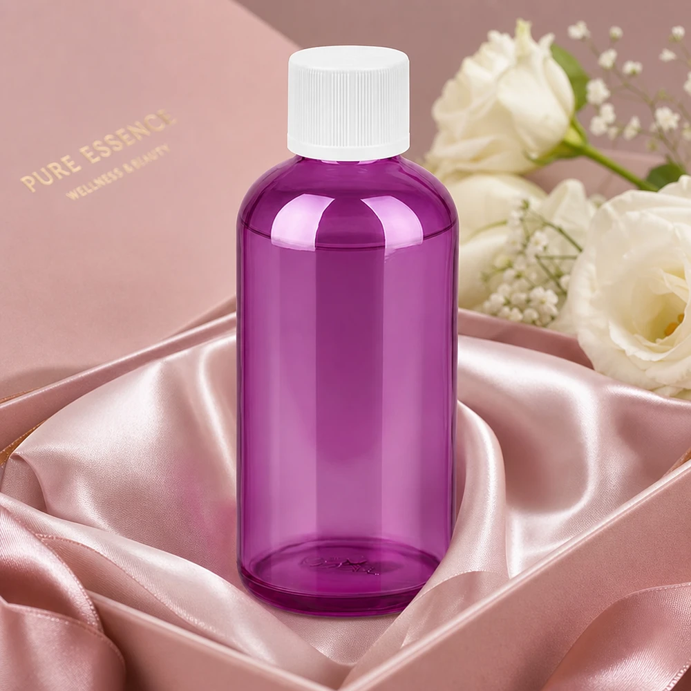 100ml Flasche 11mm Schraubverschluss weiß Standard Kindersicher PurpleLine. UT18/100 Leichte 100ml Plastikflasche in Violett für Reisen und unterwegs mit auslaufsicherem Verschluss