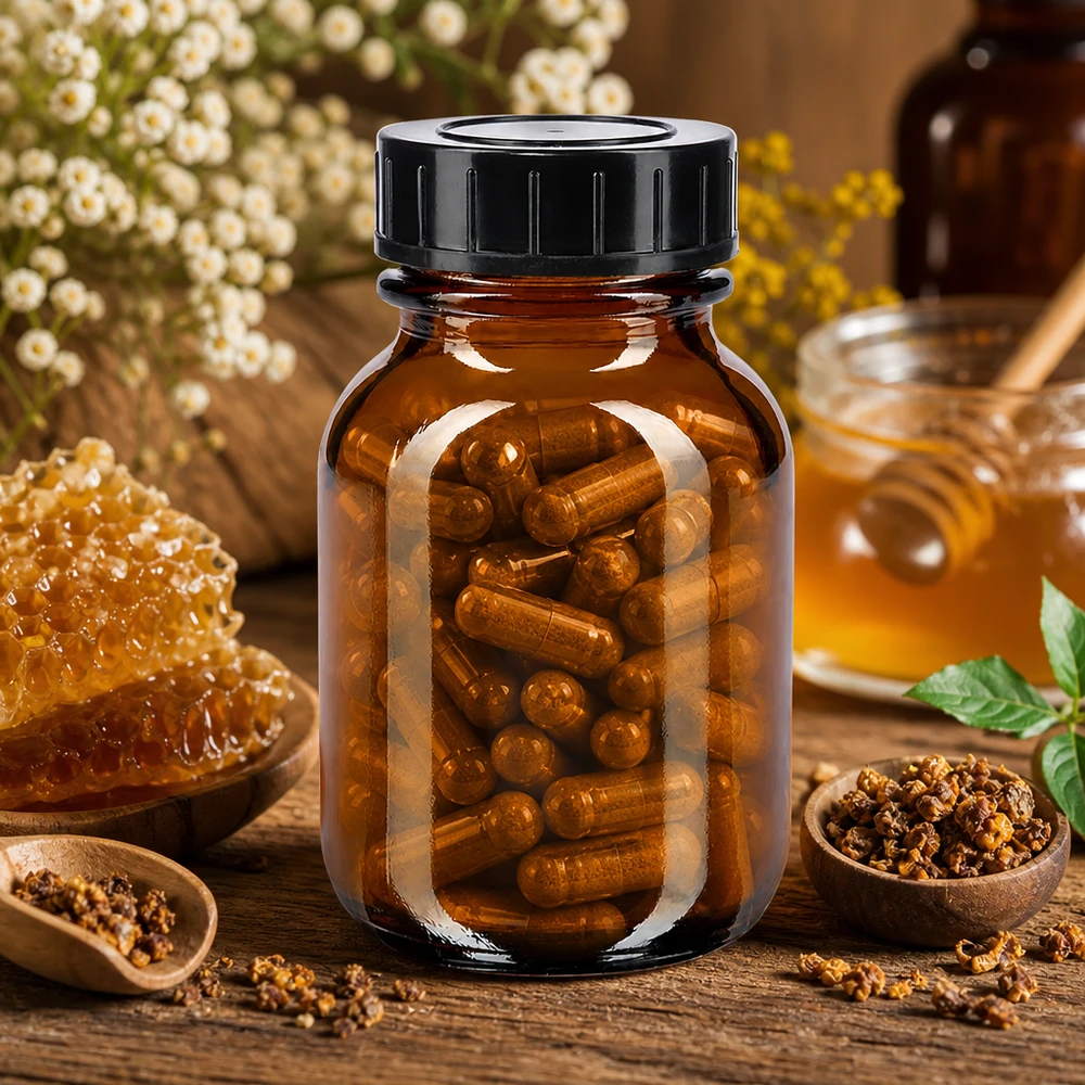 50ml Weithalsflasche Braunglas mit Schraubdeckel 50ml Braunglas-Weithalsflasche mit matt-schwarzem Schraubdeckel für pharmazeutische Anwendungen
