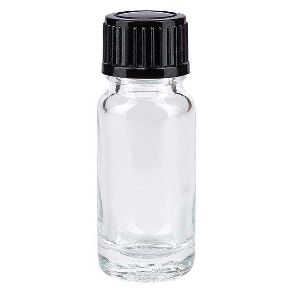 Apothekenflasche klar 10ml Tropfverschluss 1mm schwarz Standard Apothekenflasche klar 10ml Tropfverschluss 1mm schwarz Standard