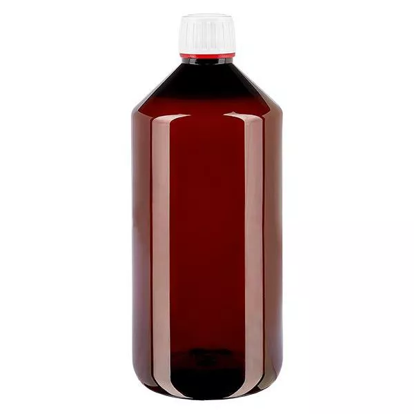 PET Flasche 1000ml mit weißem Originalitätsverschluss fein geriffelt PET Flasche 1000ml mit weißem Originalitätsverschluss fein geriffelt