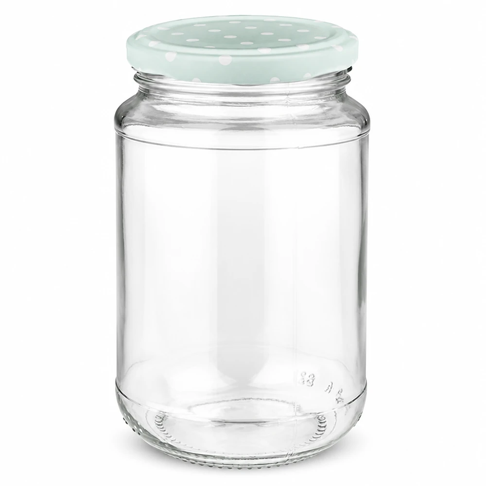 Transparentes Rundglas 320ml mit dekorativem Punkte-Deckel in Matt-Mint zum Befüllen