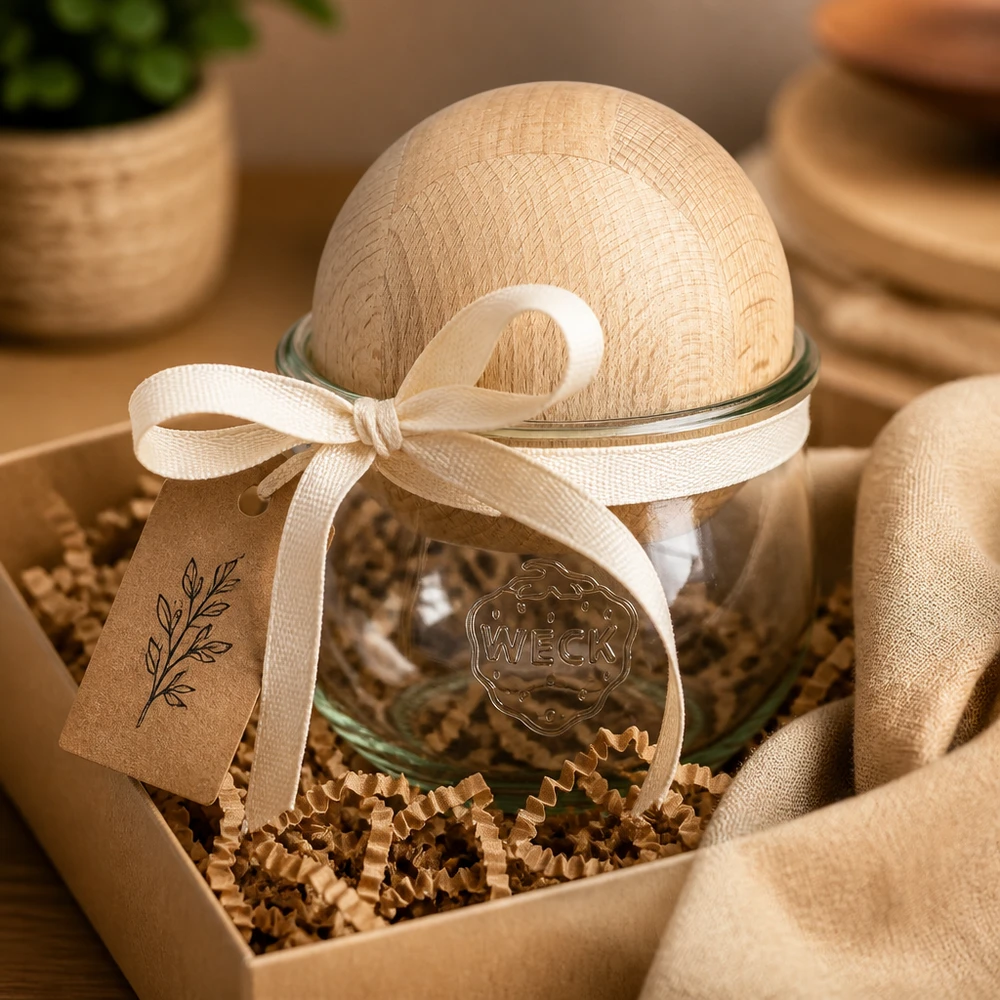 580ml Tulpenglas WECK RR100 mit Holzkugel Buche 580ml Tulpenglas WECK RR100 mit Holzkugel Buche