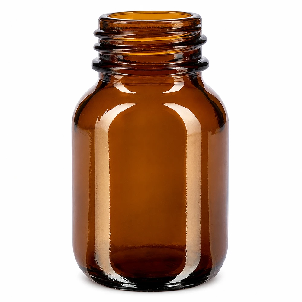 Kleine 50ml Weithalsflasche aus braunem Glas für Cremes und Salben
