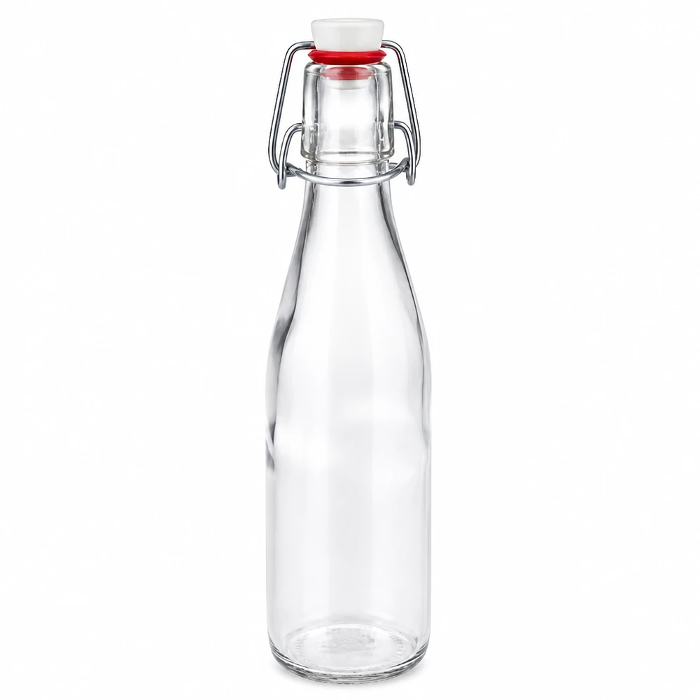 250ml Glasflasche und Bügelverschluss Porzellan UNiTWIST 250ml Glasflasche mit Bügelverschluss und weißem Porzellanverschluss, leere transparente Flasche für Getränke