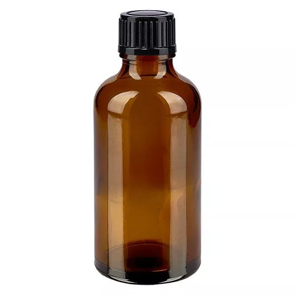 Apothekenflasche braun 50ml Tropfverschluss 1mm schwarz Standard