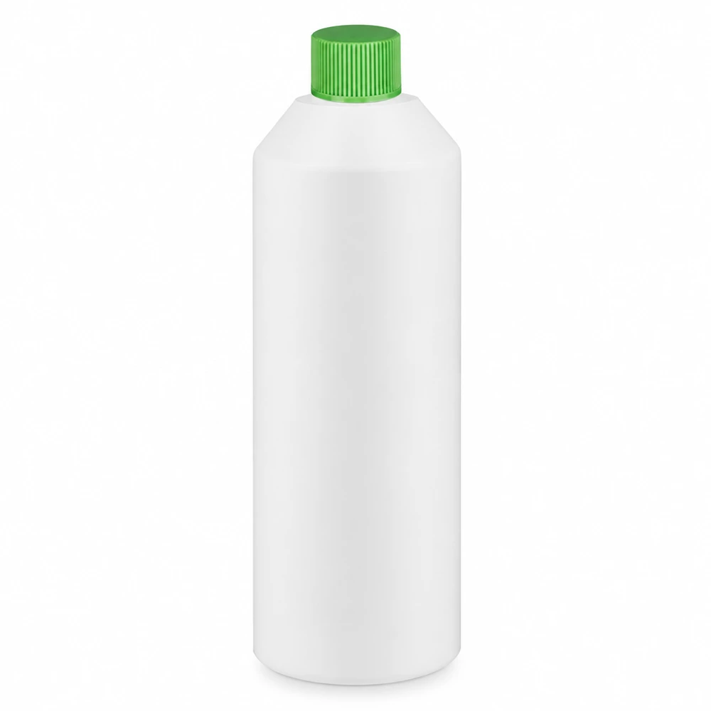 Apothekenflasche HDPE 250ml weiß, mit grünem Schraubverschluss Runde weiße Apothekerflasche 250ml HDPE mit grünem geripptem Schraubverschluss