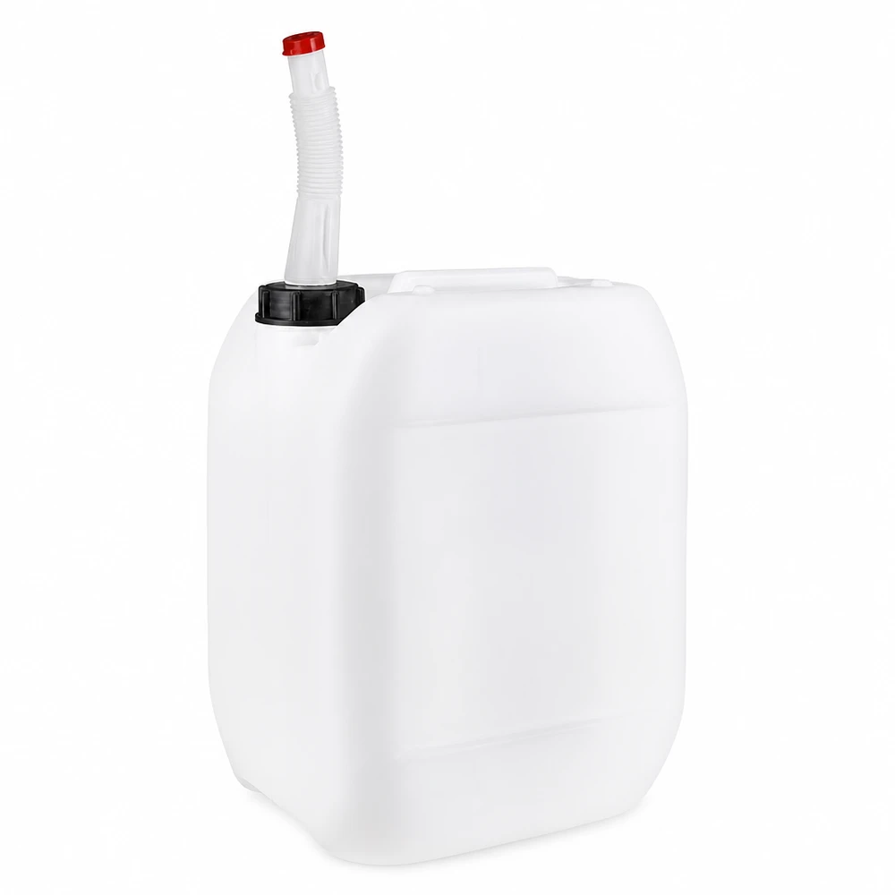 Kanister 10 Liter mit Auslaufrohr Flex Rechteckiger HDPE Kanister 10L mit biegsamem Einfüllrohr in Weiß
