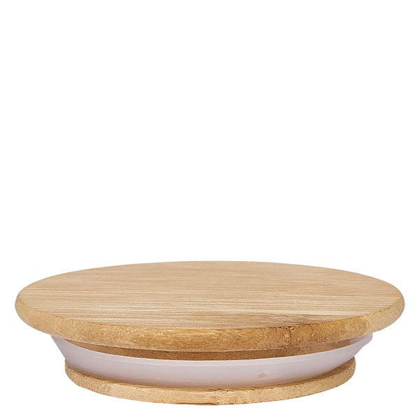 Holzdeckel (Buche) unbedruckt für WECK RR100 Runder Holzdeckel mit weißem Dichtungsring für WECK Gläser in seitlicher Ansicht zeigt natürliche Holzmaserung