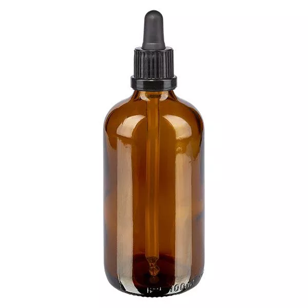 Apothekenflasche braun 100ml Pipette schwarz Originalitätsverschluss Apothekenflasche braun 100ml Pipette schwarz Originalitätsverschluss