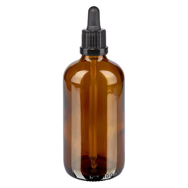 Apothekenflasche braun 100ml Pipette schwarz Originalitätsverschluss