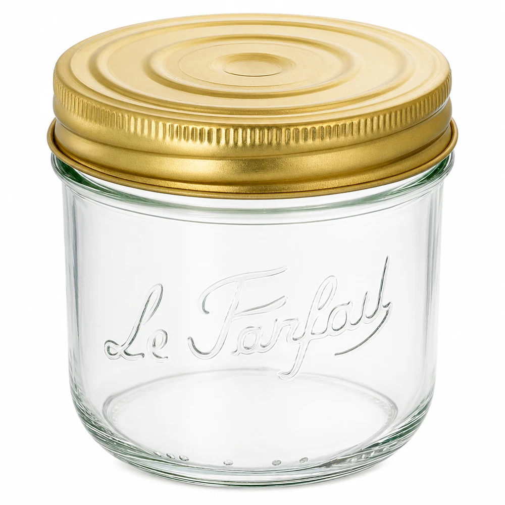 415ml Sturzglas Familia Wiss mit goldenem Schraubdeckel und Le Parfait Prägung für Einmachen und Konservieren
