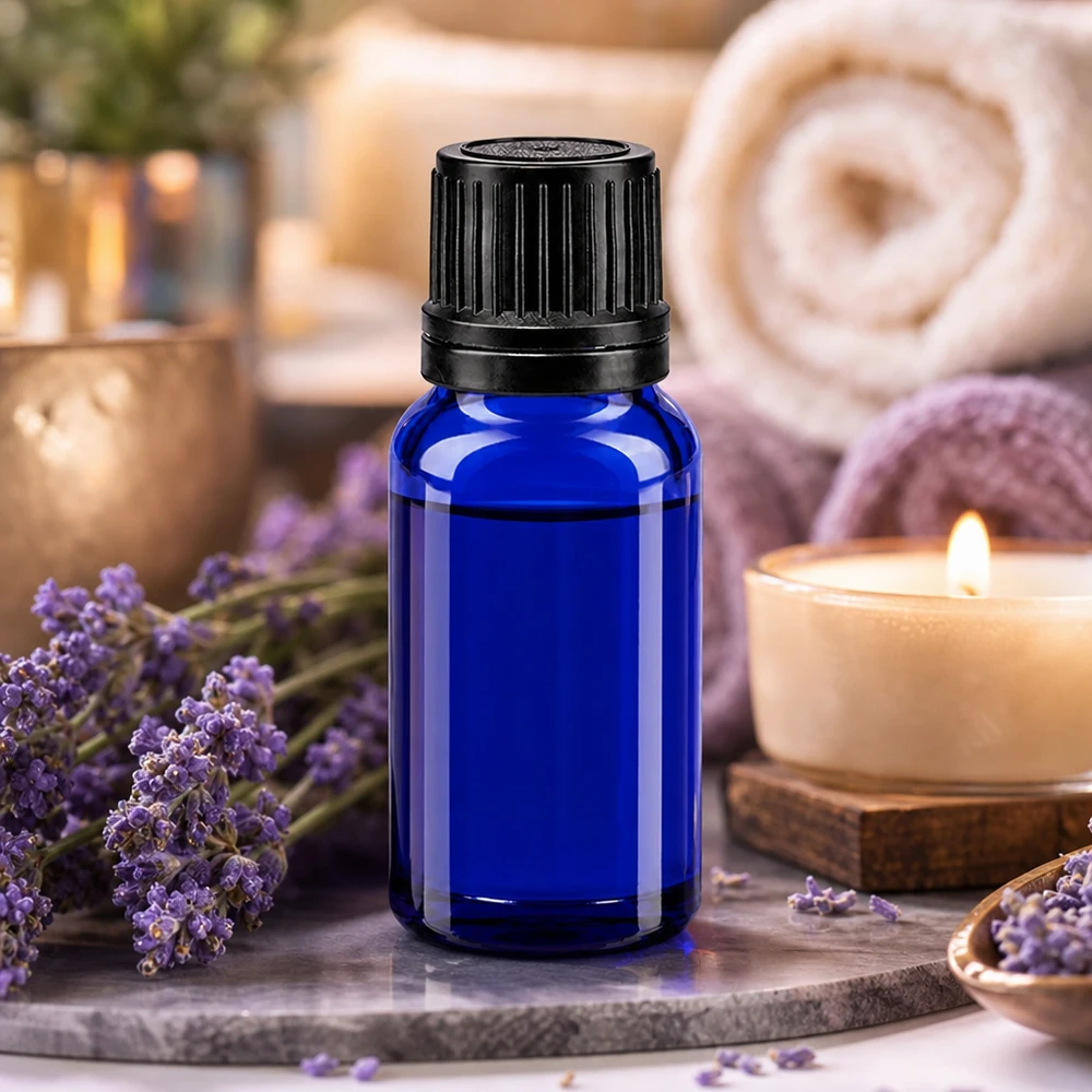 Kleine blaue Glasflasche 10ml mit 1mm Präzisionstropfer für ätherische Öle und Aromatherapie