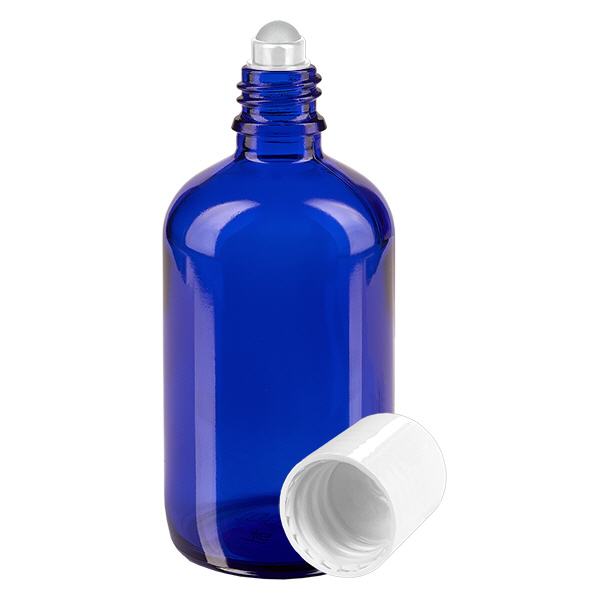 Apothekenflasche blau 100ml Roll-On Verschluss weiß Apothekenflasche blau 100ml Roll-On Verschluss weiß