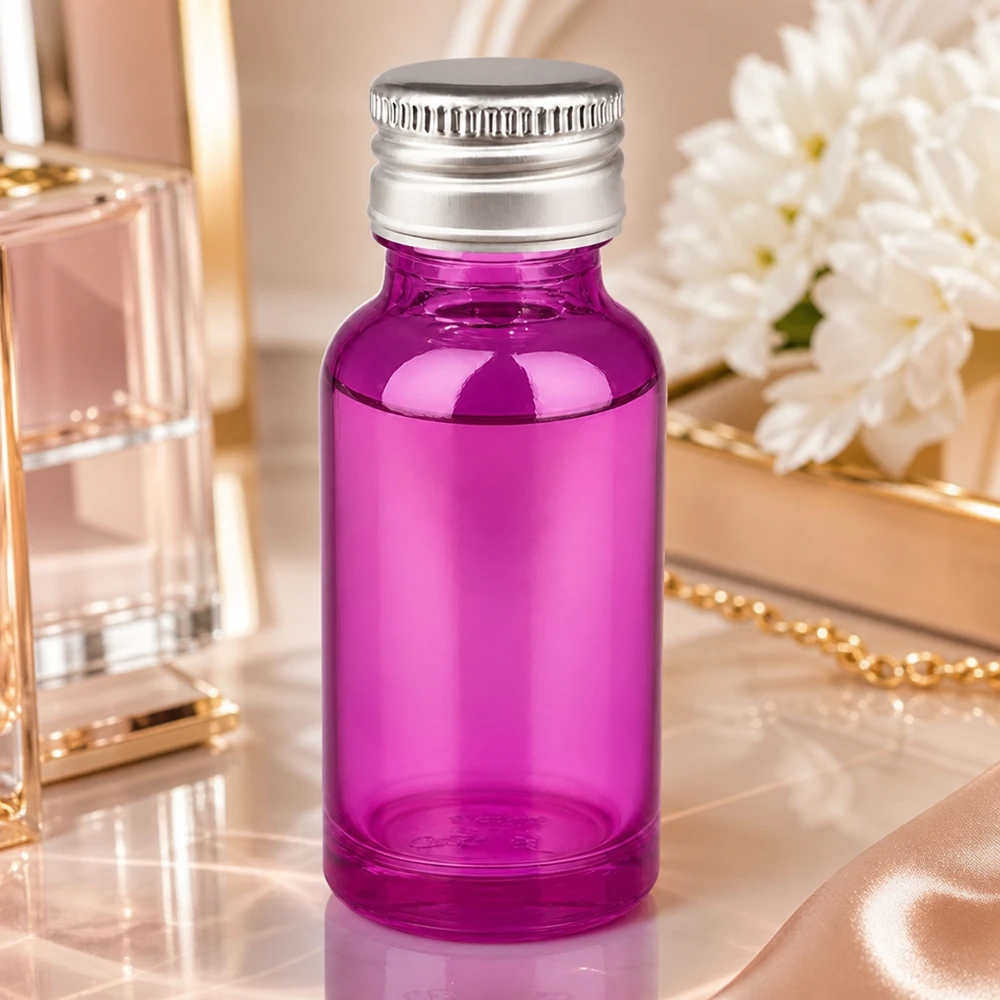 20ml Flasche 11mm Schraubverschluss Alu-Silberer Standard PurpleLine.UT18/20 Transparente 20ml Flasche in Purple-Optik mit UV-Schutz und sicherem Aluminiumverschluss