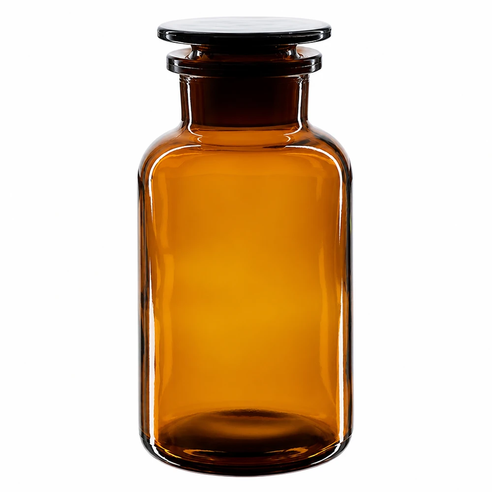 Rundschulterfl. 500ml braun Weithals Glasstopfen Lichtschutzflasche 500ml Weithals in Bernsteinbraun mit passendem Glasstopfen