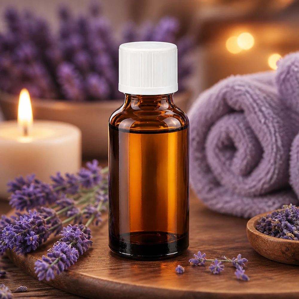 Apothekenflasche braun 20ml Tropfverschluss weiß Kindersicherung Standard 20ml Apothekertropfflasche aus Braunglas mit 1,2mm Einsatz in entspannender Lavendel-Spa-Atmosphäre
