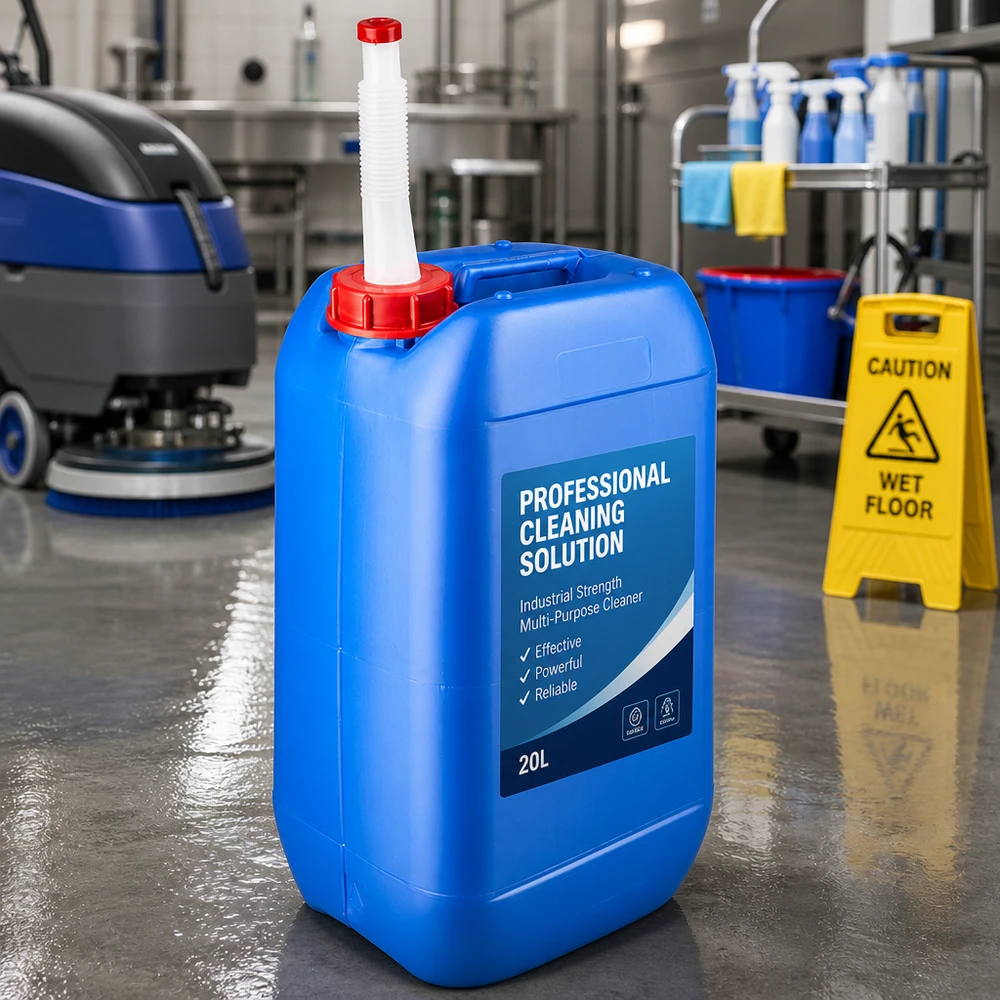 Tragbarer 15 Liter Kanister blau mit biegsamem Ausgießer für professionelle Reinigungslösungen