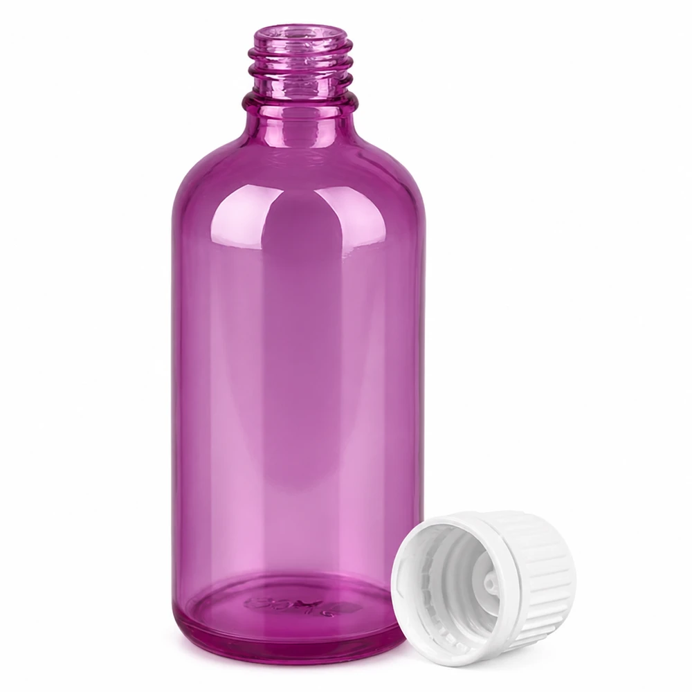 100ml Flasche 11mm Schraubverschluss weiss Originalität Schraubverschlusserschluss PurpleLine UT18/100 Kompakte magenta Glasflasche mit 11mm Öffnung ideal für Serums und flüssige Nahrungsergänzung