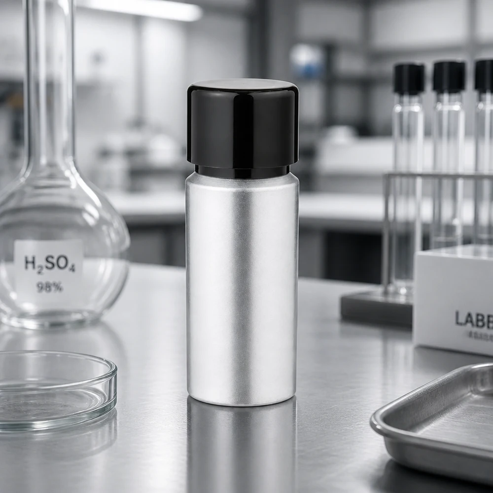 20ml gebeizte Aluflasche mit Schraubkappe Zylindrische 20ml Aluflasche mit ergonomischem Design und schwarzem Kunststoffverschluss