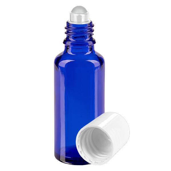 Apothekenflasche blau 30ml Roll-On Verschluss weiß Apothekenflasche blau 30ml Roll-On Verschluss weiß