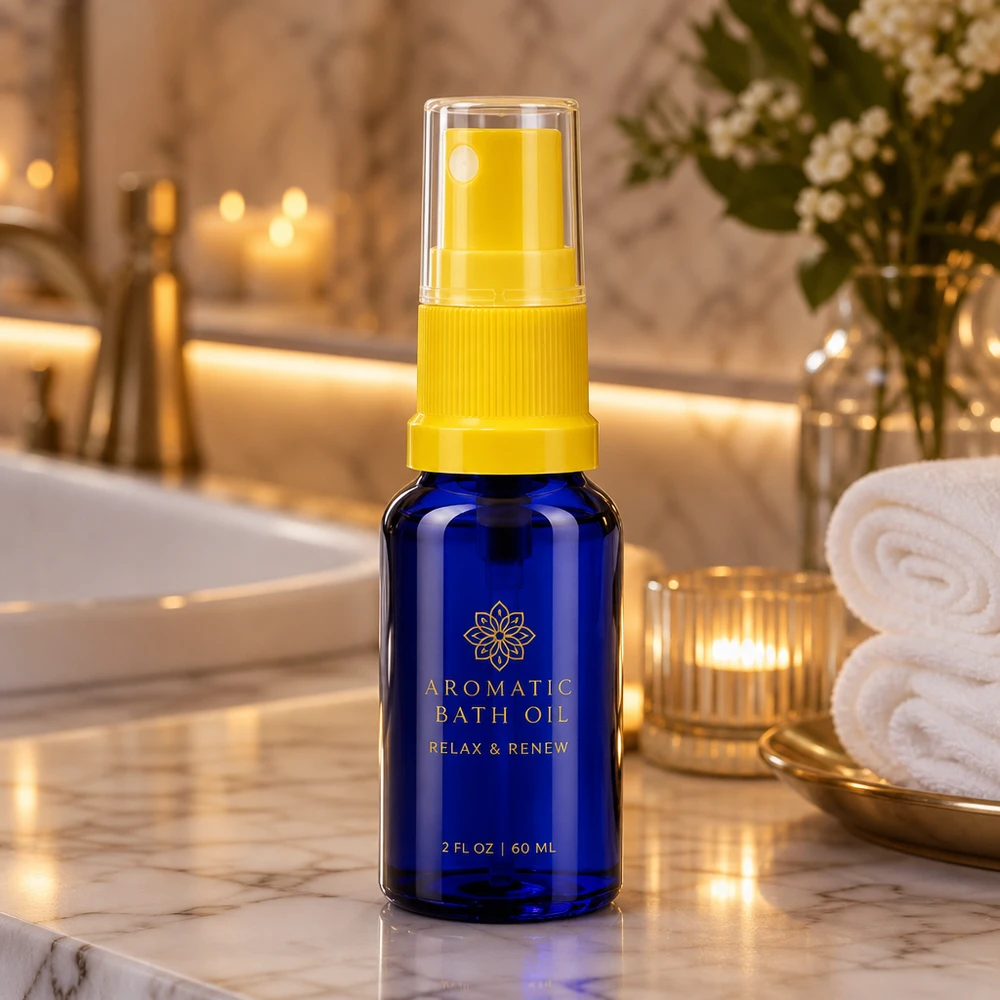 Apothekenflasche blau 10ml Sprayaufsatz gelb Handliche Miniatur-Sprayflasche 10ml blau mit gelbem Verschluss für kosmetische Pflegeöle STD