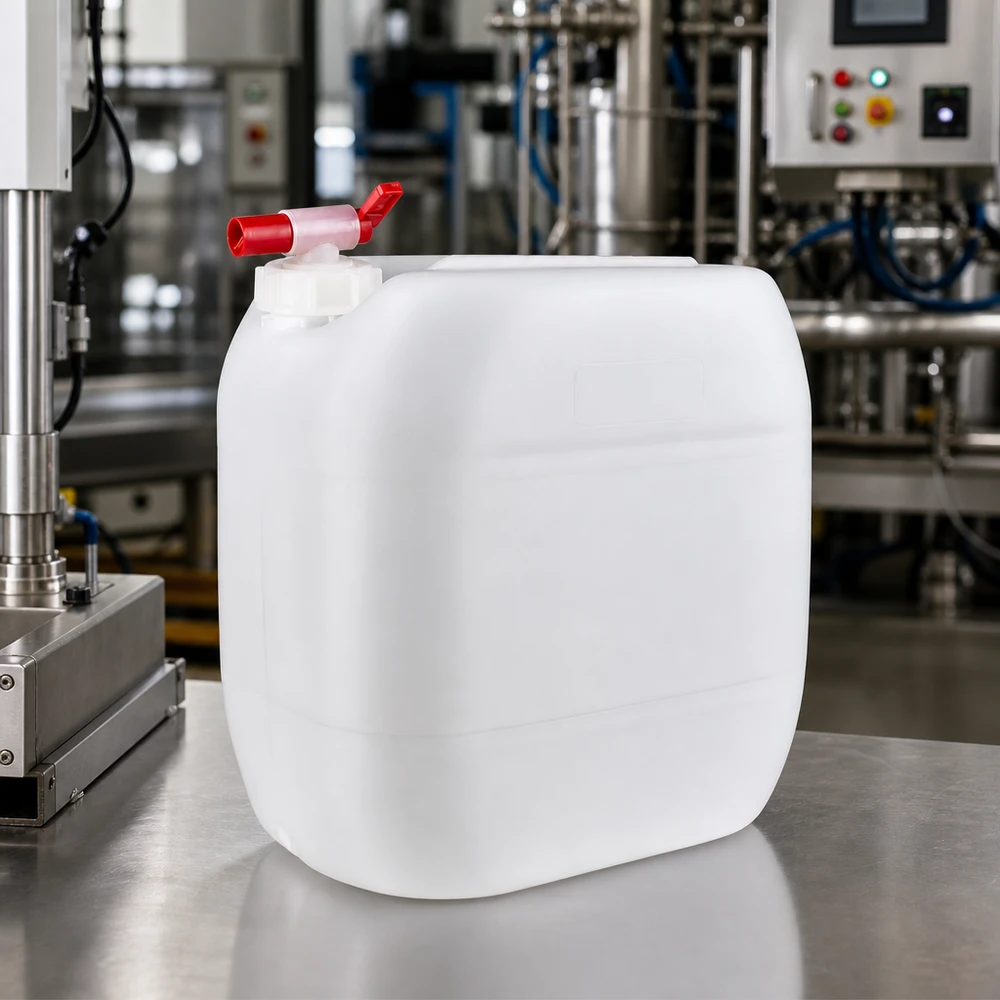 Industriekanister 30L mit Entnahmeventil in moderner Produktionsanlage