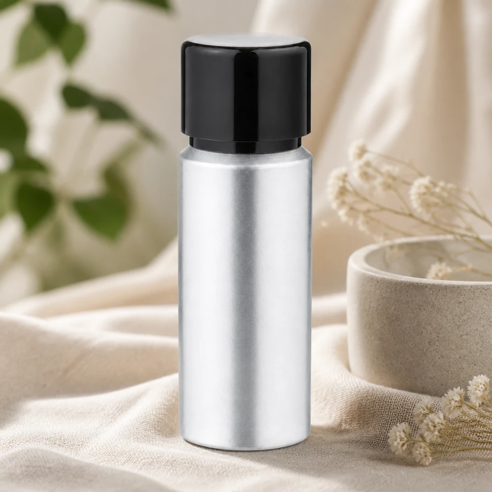 20ml gebeizte Aluflasche mit Schraubkappe Leichte Aluminiumflasche 20ml mit schwarzer Kappe - optimal für Handgepäck und Probenfläschchen