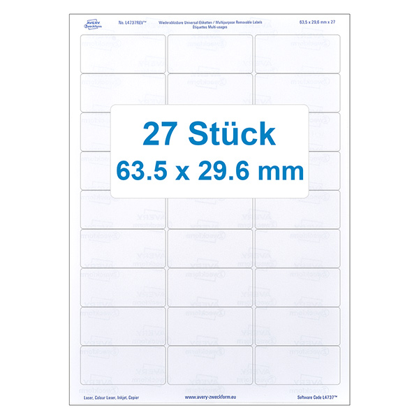 27er Pack Etiketten 63.5x29.6mm (auf DIN A4 Bogen)