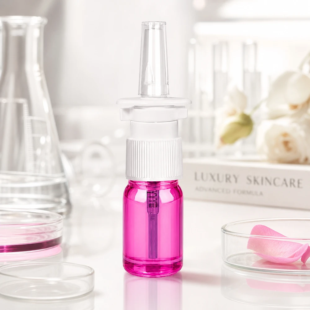 5ml Nasensprayflasche weiß/transparent Standard PurpleLine UT18/5 Transparente 5ml Flasche in Purple-Optik mit professionellem Sprühaufsatz für pharmazeutische Anwendung