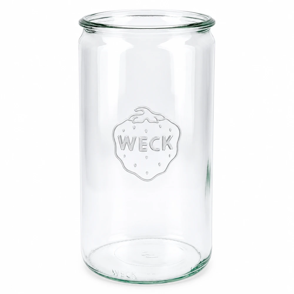 WECK Zylinderglas 1590ml RR100 Einmachglas transparent mit geprägtem Logo für Einkochen und Konservieren