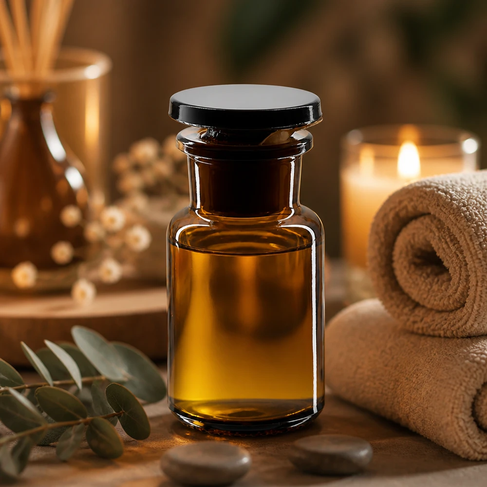 Rundschulterfl. 50ml braun Weithals Glasstopfen UV-Schutz Rundflasche 50ml braun mit breitem Hals und Stopfen für Aromatherapie-Öle