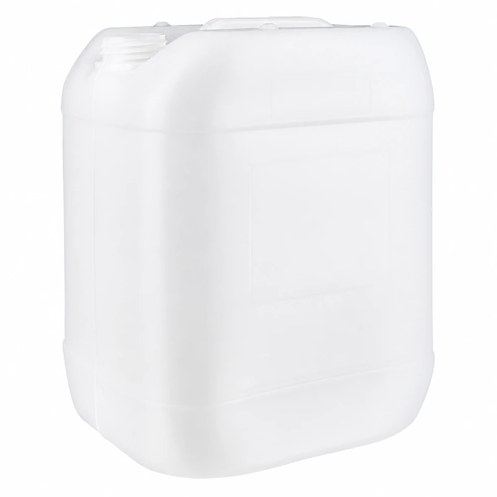 Leerer transparenter 20L Kanister ohne Deckel mit ergonomischem Griffbügel und Schraubverschluss