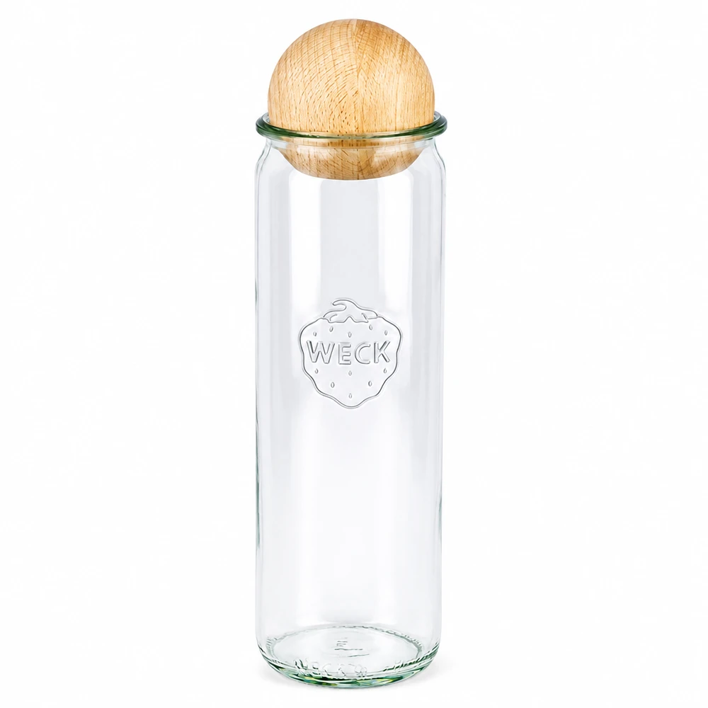 WECK Zylinderglas 600ml RR60 mit Bucheholzkugel Deckel Einmachglas Vorratsglas transparent