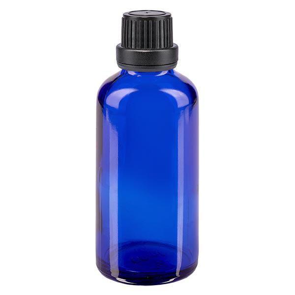 Apothekenflasche blau 50ml Schraubverschluss schwarz Dichteinlage Originalitätsverschluss Apothekenflasche blau 50ml Schraubverschluss schwarz Dichteinlage Originalitätsverschluss