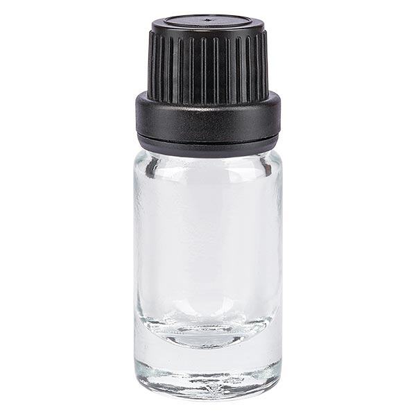 Apothekenflasche klar 5ml Schraubverschluss schwarz Dichteinlage Originalitätsverschluss Apothekenflasche klar 5ml Schraubverschluss schwarz Dichteinlage Originalitätsverschluss