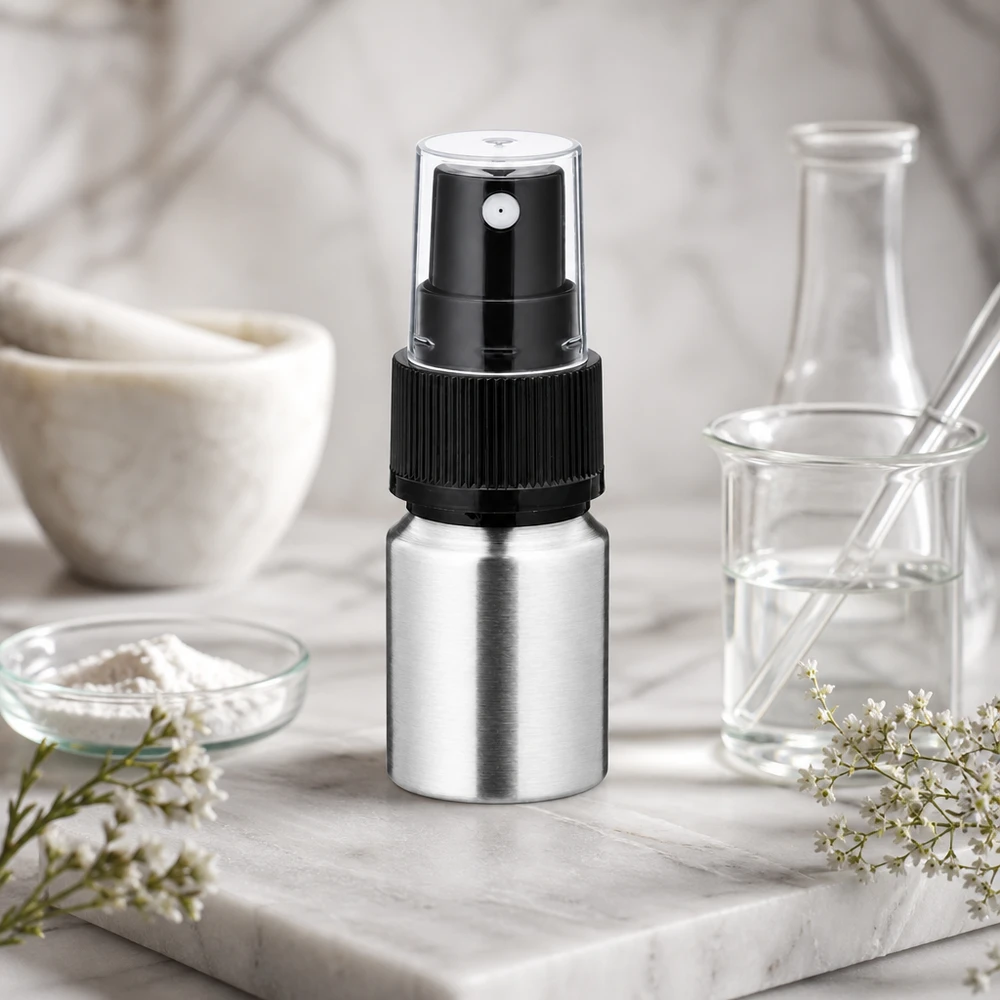 10ml geschliffene Aluflasche mit Zerstäuber Kleine 10ml Aluflasche mit Sprühkopf - praktische Minigröße für Handtasche und Kosmetiktasche