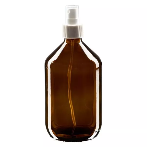 500ml Medizinflasche braun, Pumpzerstäuber weiß ApoGlas 500ml Medizinflasche braun, Pumpzerstäuber weiß ApoGlas