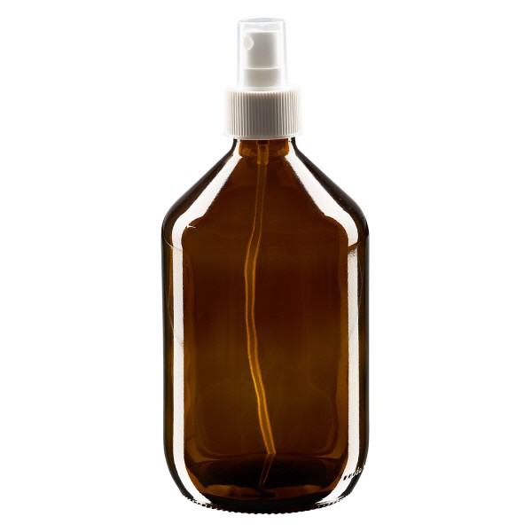 500ml Medizinflasche braun, Pumpzerstäuber weiß ApoGlas 500ml Medizinflasche braun, Pumpzerstäuber weiß ApoGlas