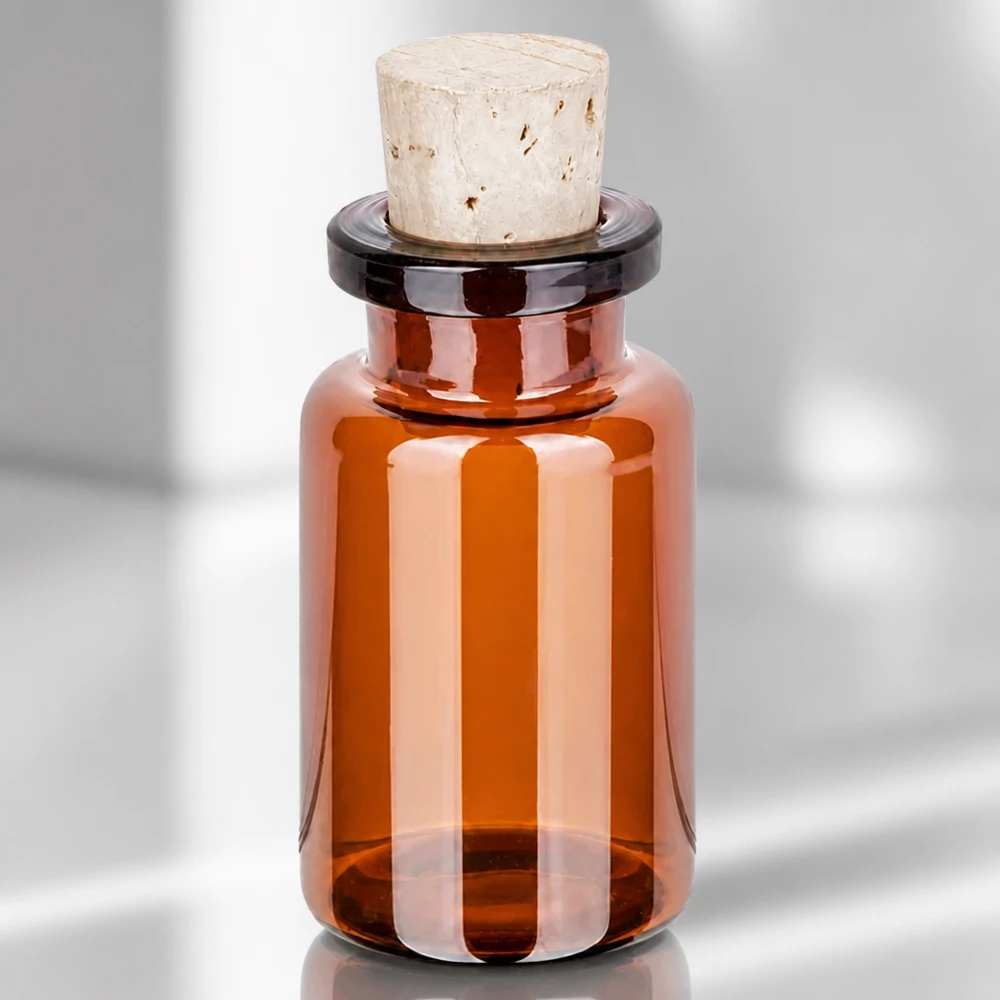 Kleine Sammelflasche Braunglas 10ml mit Korken vintage Apothekerstil für Öle